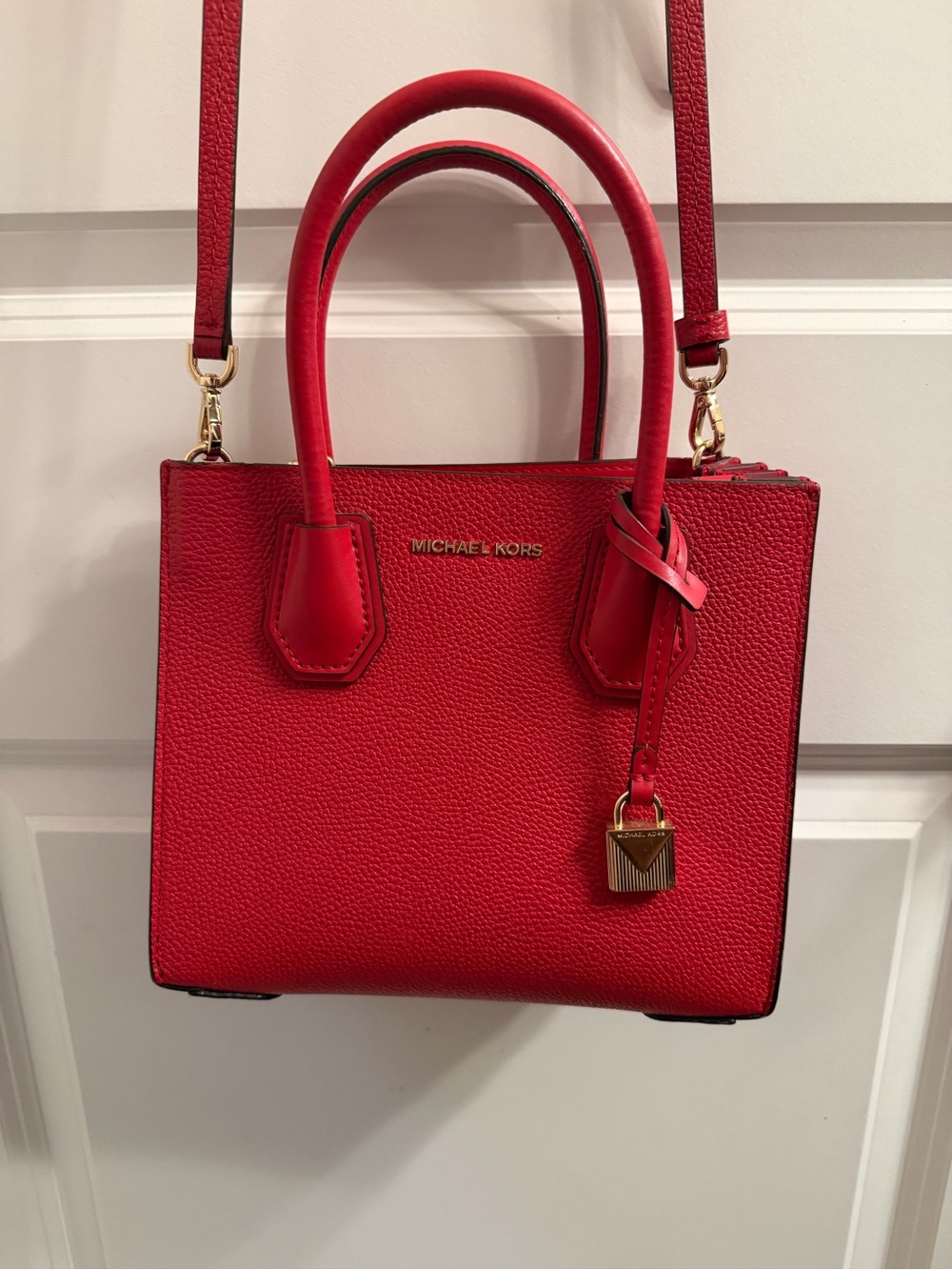 Michael Kors Red Leather Mini Satchel with Gold Hardware